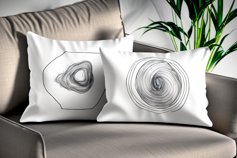 A pillow with a side-by-side comparison of a rayon from bamboo pillow insert and a silk pillow insert
