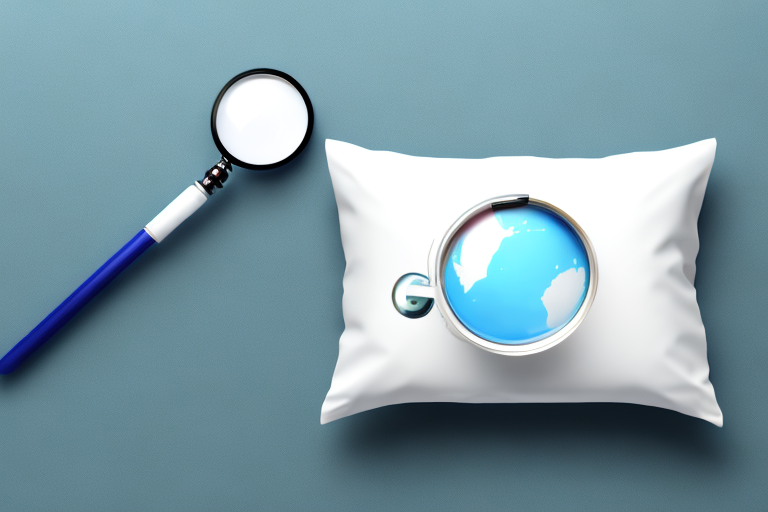 A white latex pillow with a magnifying glass hovering over it