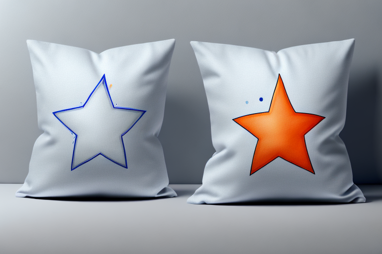 A pillow with a star rating system and a few pillows of different shapes and sizes