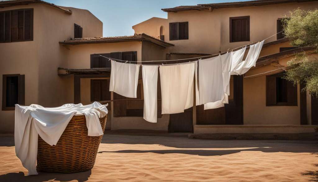 Egyptian cotton sheets being prepared for drying